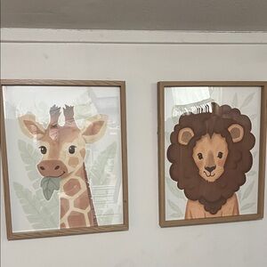 Animal Wall Art Set - Giraffe and Lion in Brown and Tan